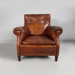 Fauteuils « Ant Nouveau » anglais avec accoudoirs, en cuir marron, années 1920