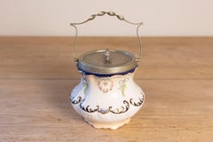 England Crescent Ware 1890s Porcelain Pot with Floral Motifs and EPNS Lid