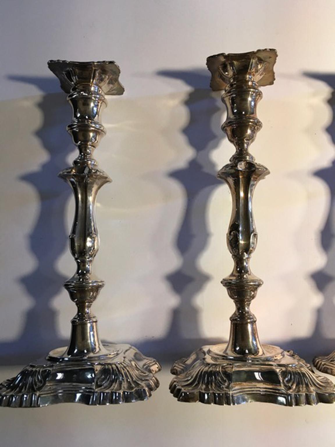 England Early 20th Century Set Four Victorian Silver Candleholders For Sale 6