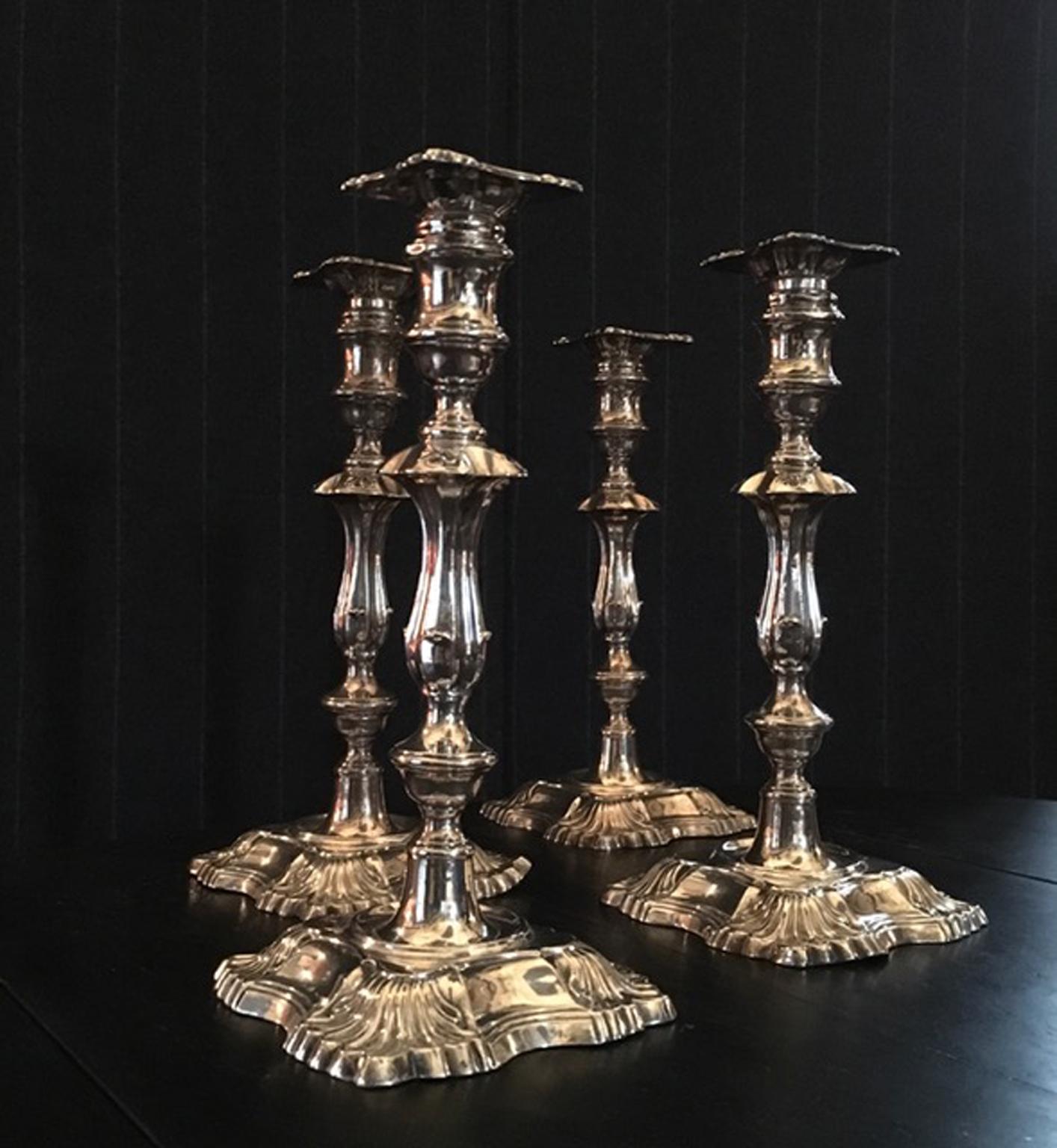 Hand-Crafted England Early 20th Century Set Four Victorian Silver Candleholders For Sale