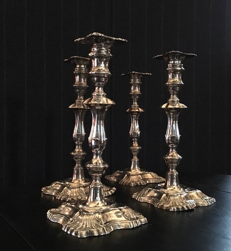 England Early 20th Century Set Four Victorian Silver Candleholders For Sale  at 1stDibs