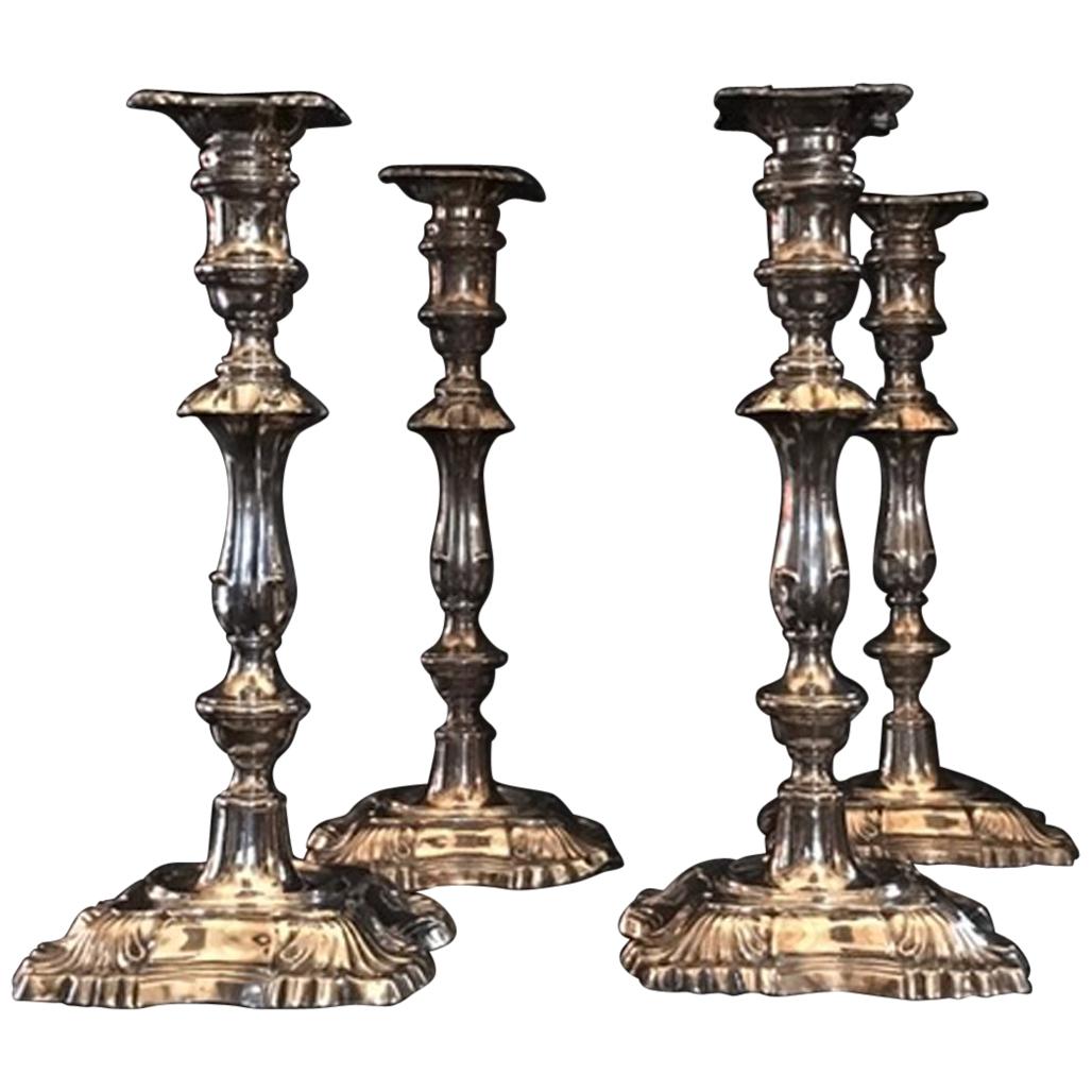 England Early 20th Century Set Four Victorian Silver Candleholders For Sale