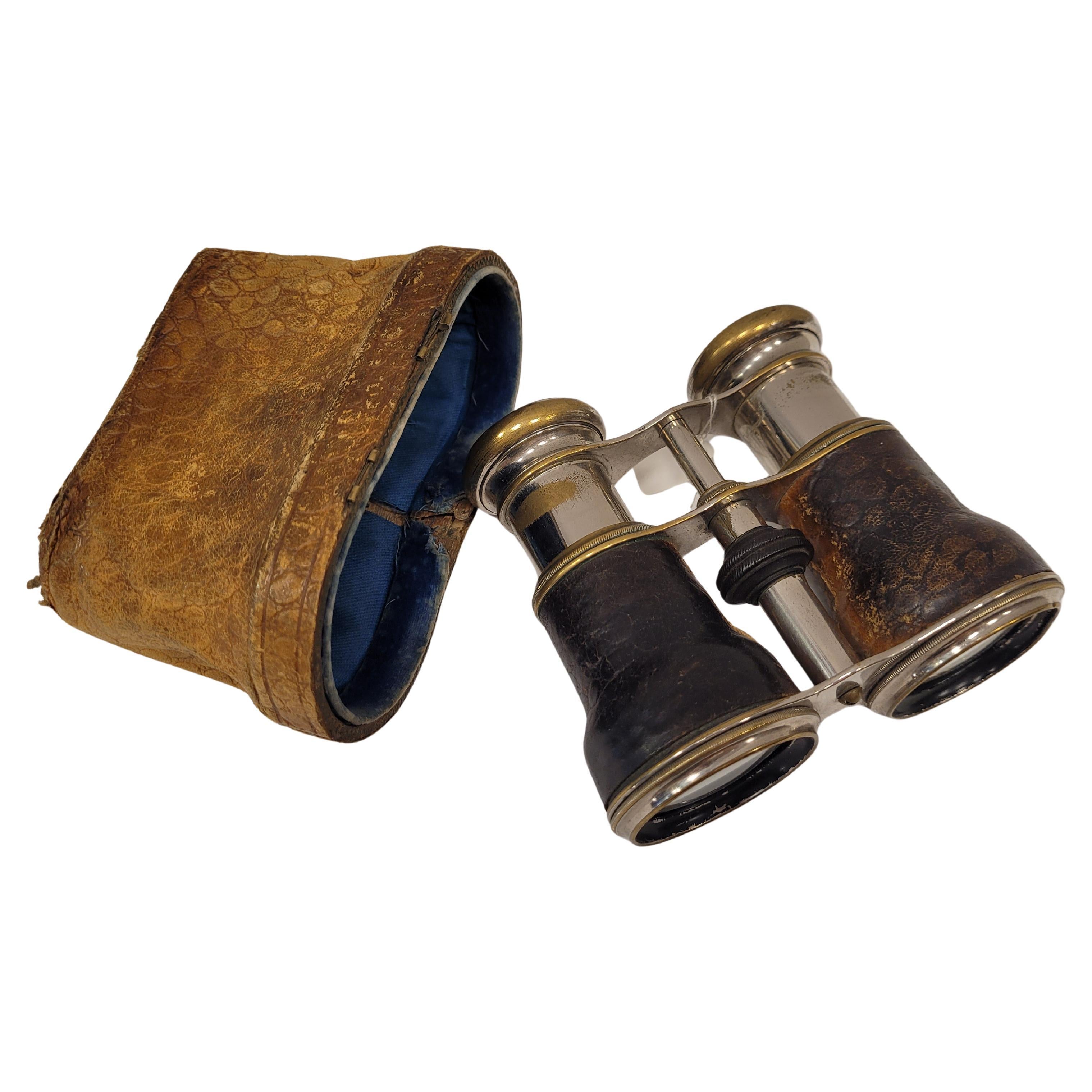 England, Edwardian Field Binoculars, Metall und Leder