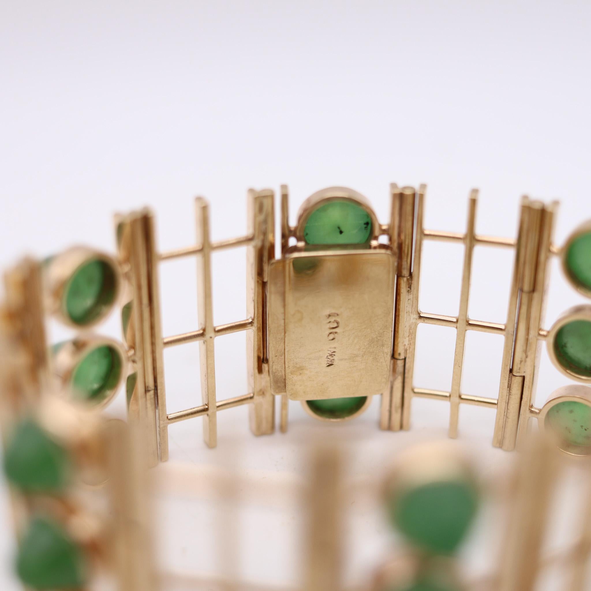 Cabochon England Geometric Modernist Bracelet I 9Kt Gold With 45.18 Ctw In Nephrite Jade For Sale