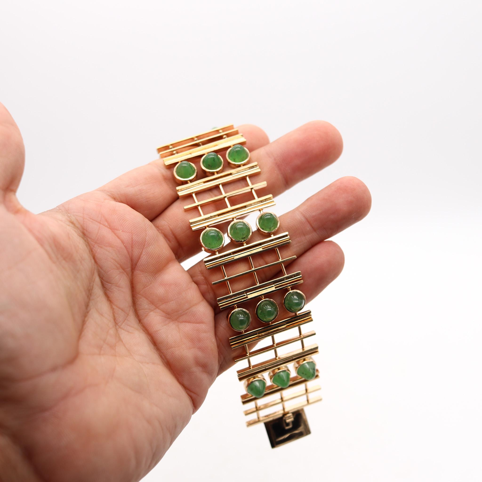 England Geometric Modernist Bracelet I 9Kt Gold With 45.18 Ctw In Nephrite Jade For Sale 3