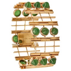 Vintage England Geometric Modernist Bracelet I 9Kt Gold With 45.18 Ctw In Nephrite Jade