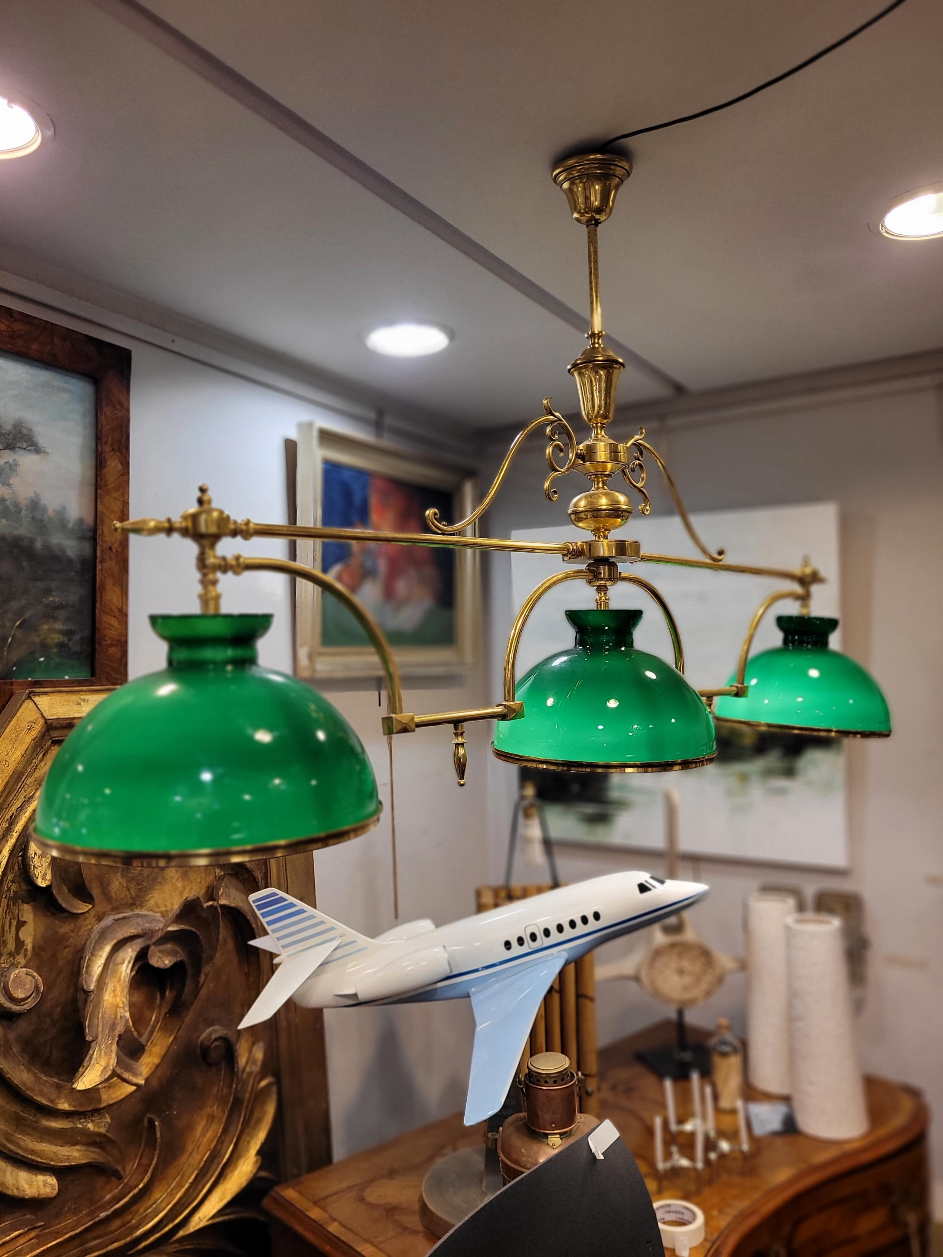 Early 20th Century England Green Gilded bonce Billiard Lamp - Library / Pool table lamp,  20s