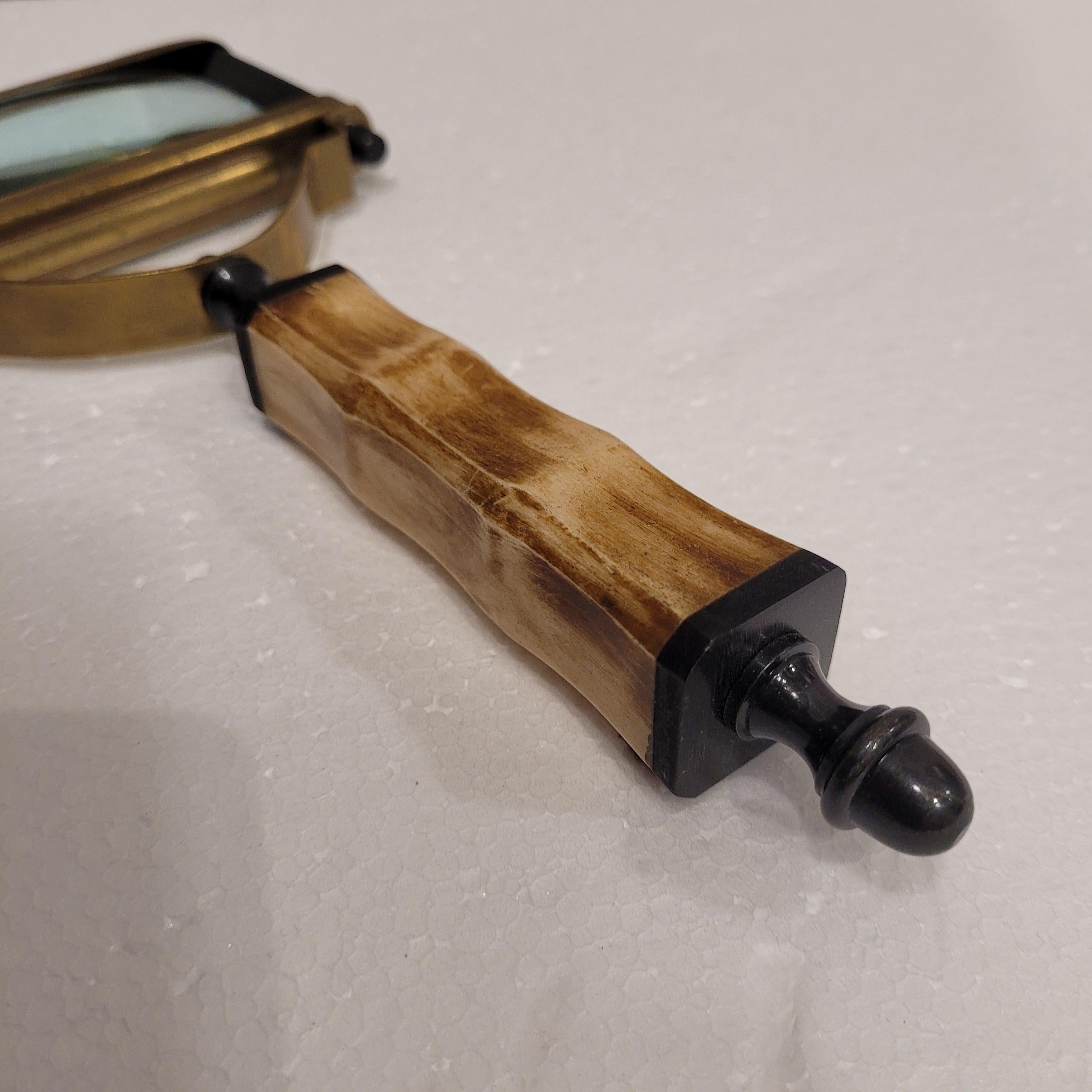 England Hand magnifying glass / Magnifying lens, Antler and metal 3