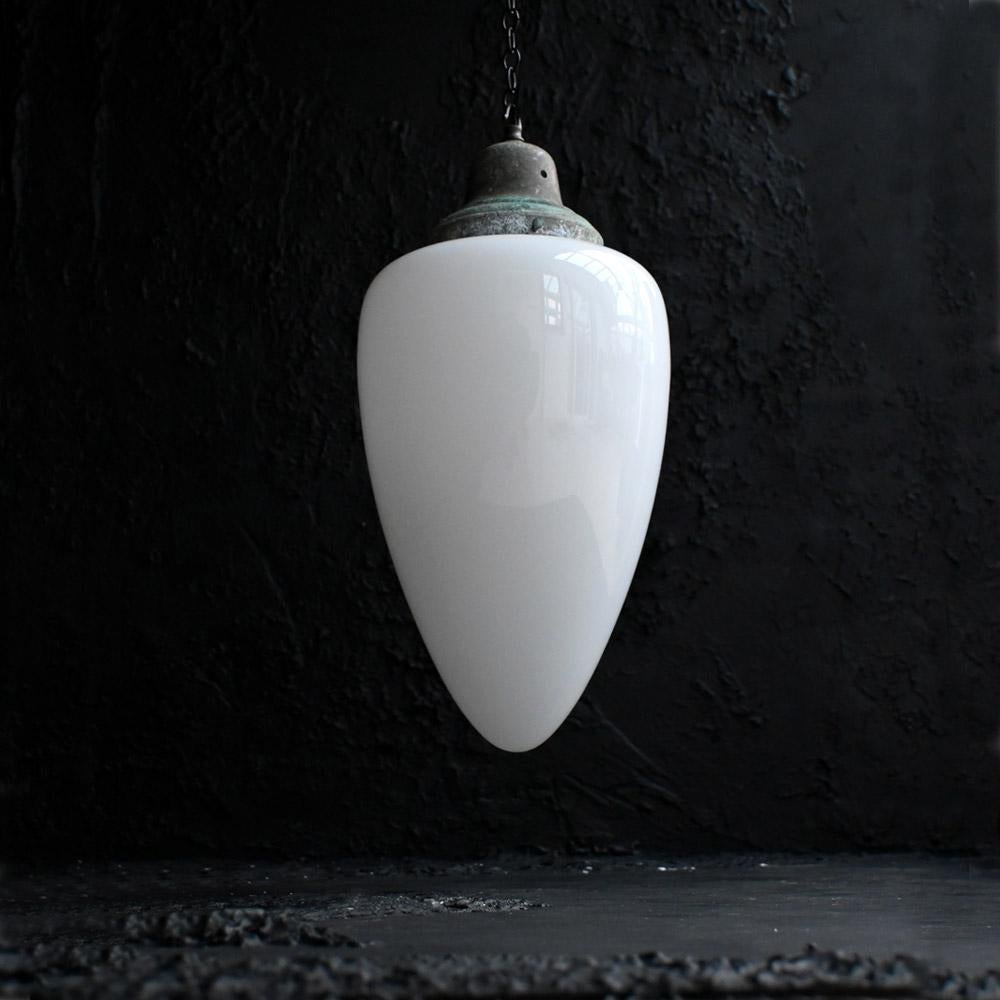 British England huge opaline teardrop light with copper gallery