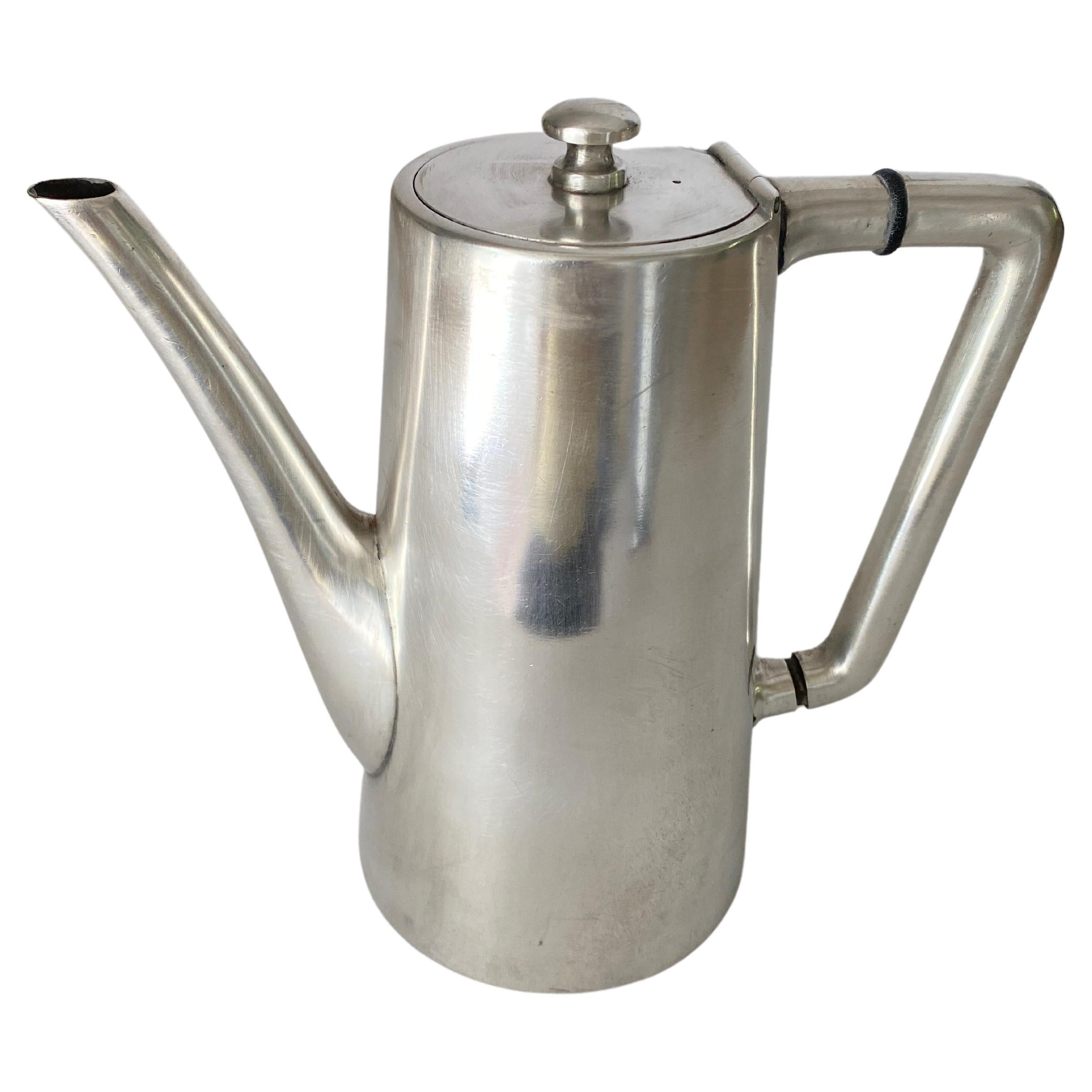 England Silvered Metal Coffee Pot Silver Color 20th Century Signed For Sale