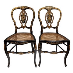 England Victorian Pair of black lacquer  mother-of-pearl inlaid chairs
