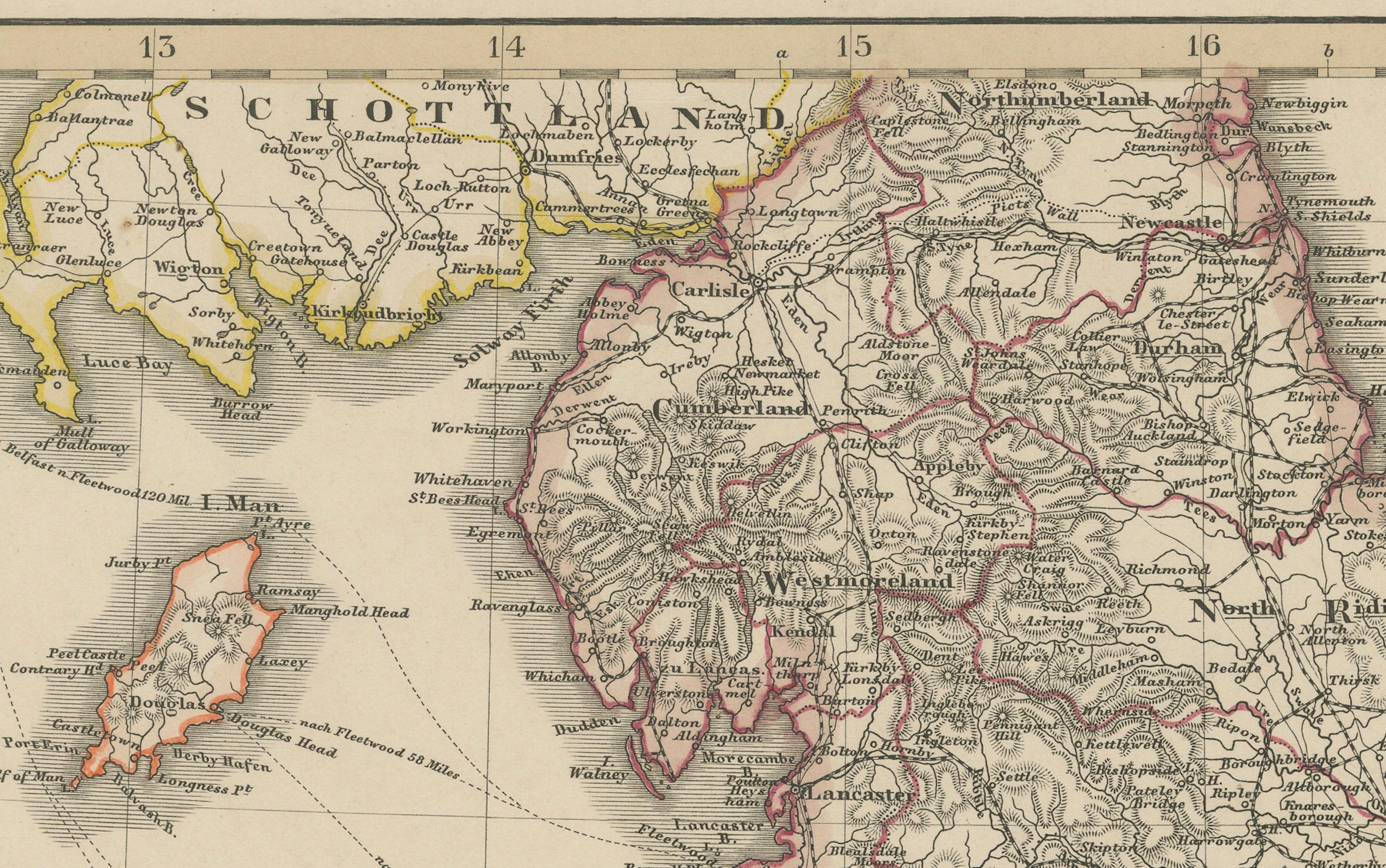Mapa antiguo de Inglaterra y Gales - Grabado coloreado a mano por Stülpnagel, 1857

Fino mapa del siglo XIX titulado 
