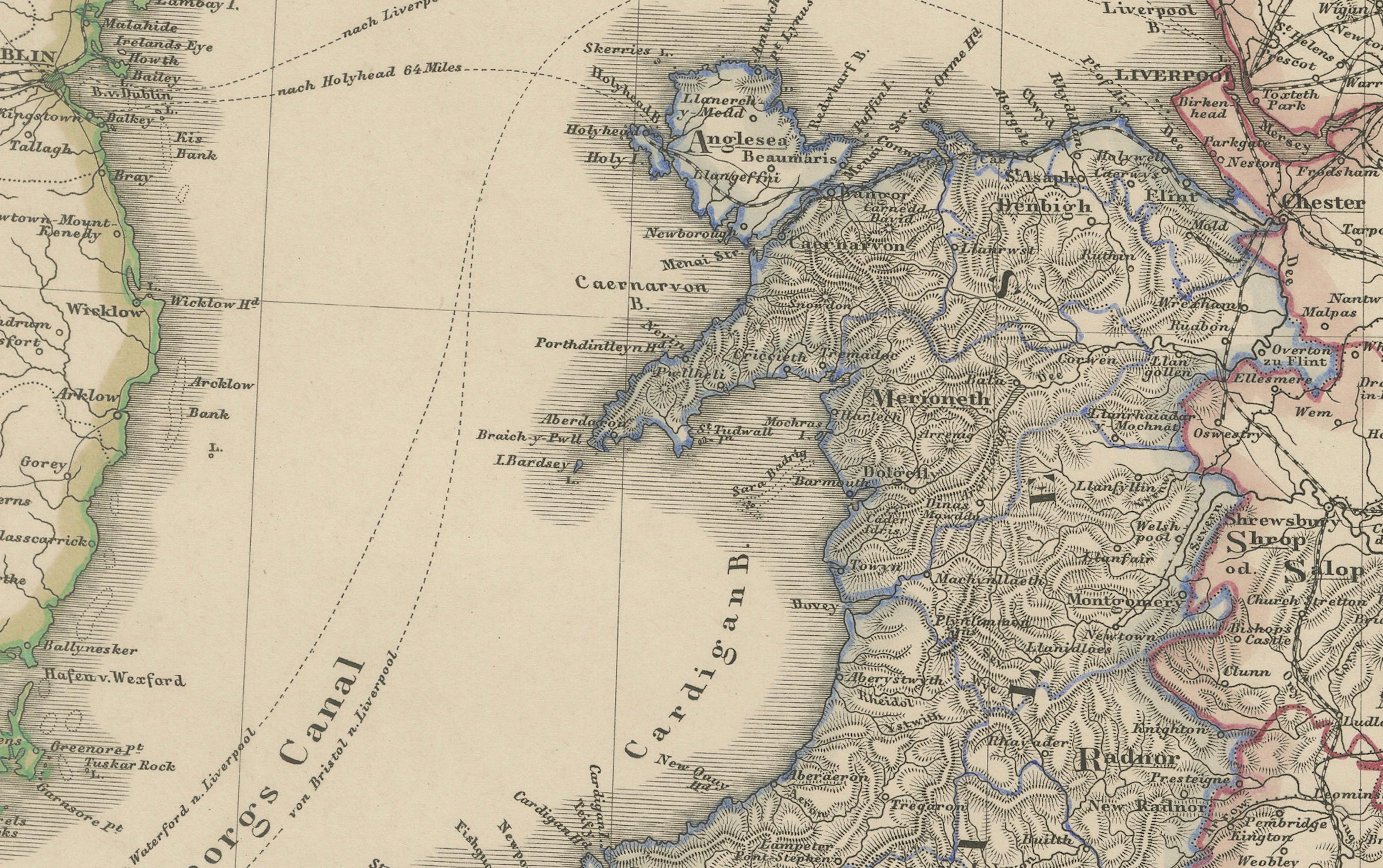 Inglaterra y Gales en 1857 - Mapa antiguo decorativo con rutas ferroviarias en Bueno estado para la venta en Langweer, NL