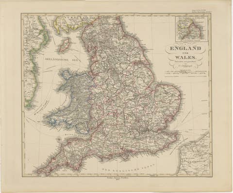 England & Wales in 1857 – Decorative Antique Map with Rail Routes