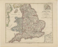 Inglaterra y Gales en 1857 - Mapa antiguo decorativo con rutas ferroviarias
