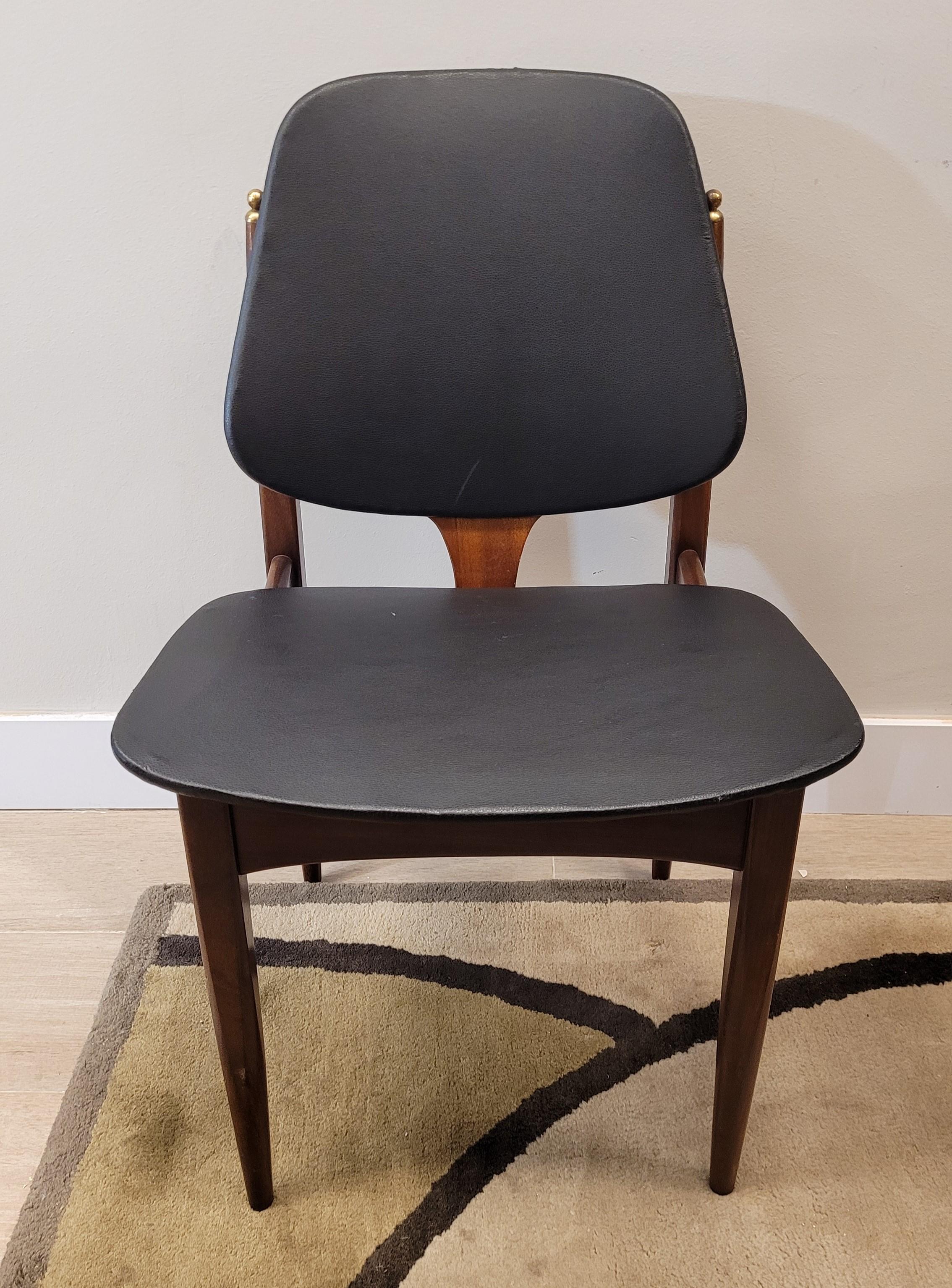 Hand-Crafted England wood black leather pair  Elliotts of Newbury Chairs  For Sale