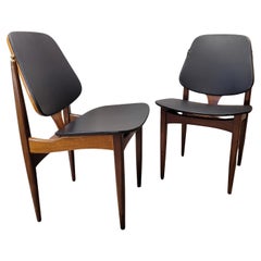 Retro England wood black leather pair  Elliotts of Newbury Chairs 