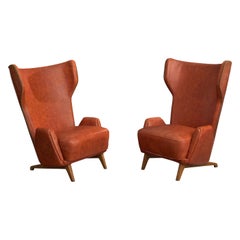Englander & Bonta Attribution, Lounge Chairs, Wood, Vinyl, Argentina, 1950s