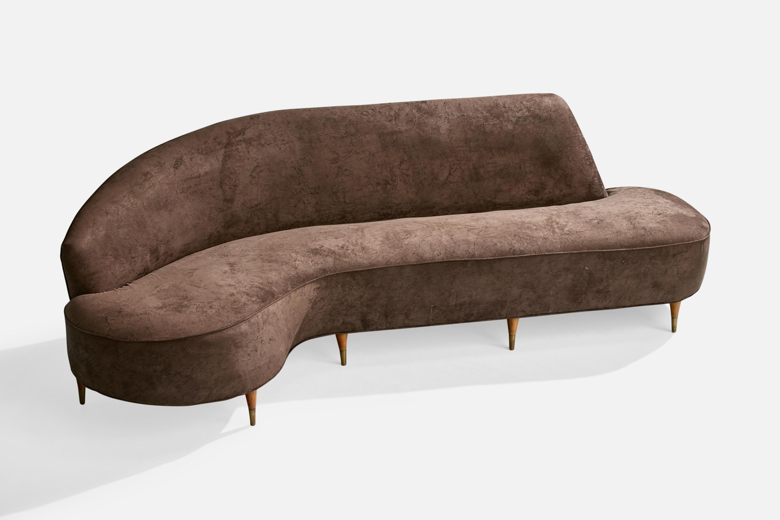 Mid-Century Modern Englander & Bonta Attribution, Sofa, Velvet, Wood, Brass, Argentina, 1950s For Sale