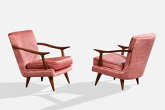 Englander & Bonta, Lounge Chairs, Wood, Velvet, Argentina, 1950s