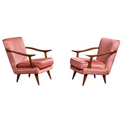 Englander & Bonta, Lounge Chairs, Wood, Velvet, Argentina, 1950s