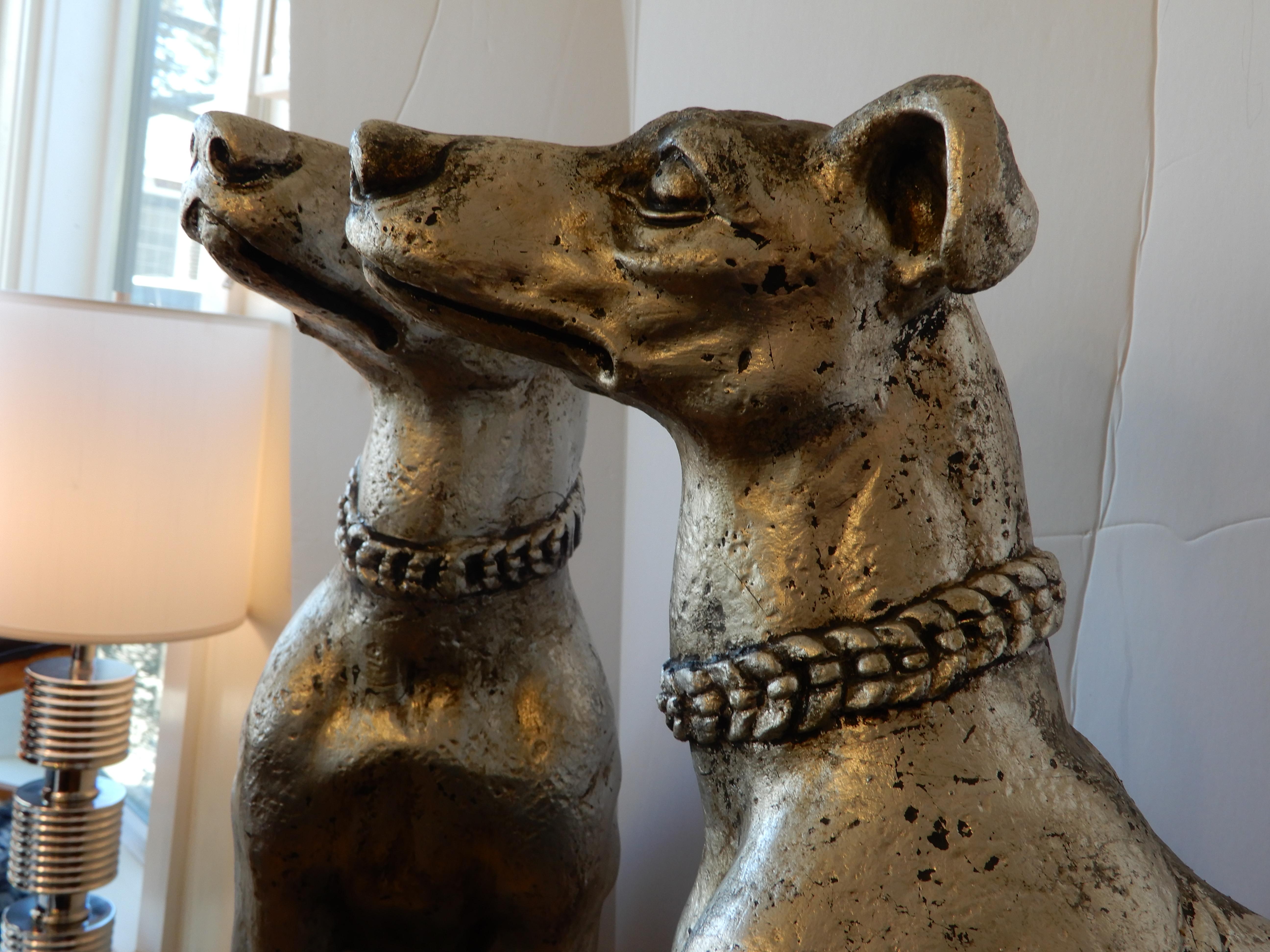20th Century England, Pair of Large Art Deco Whippet Dogs