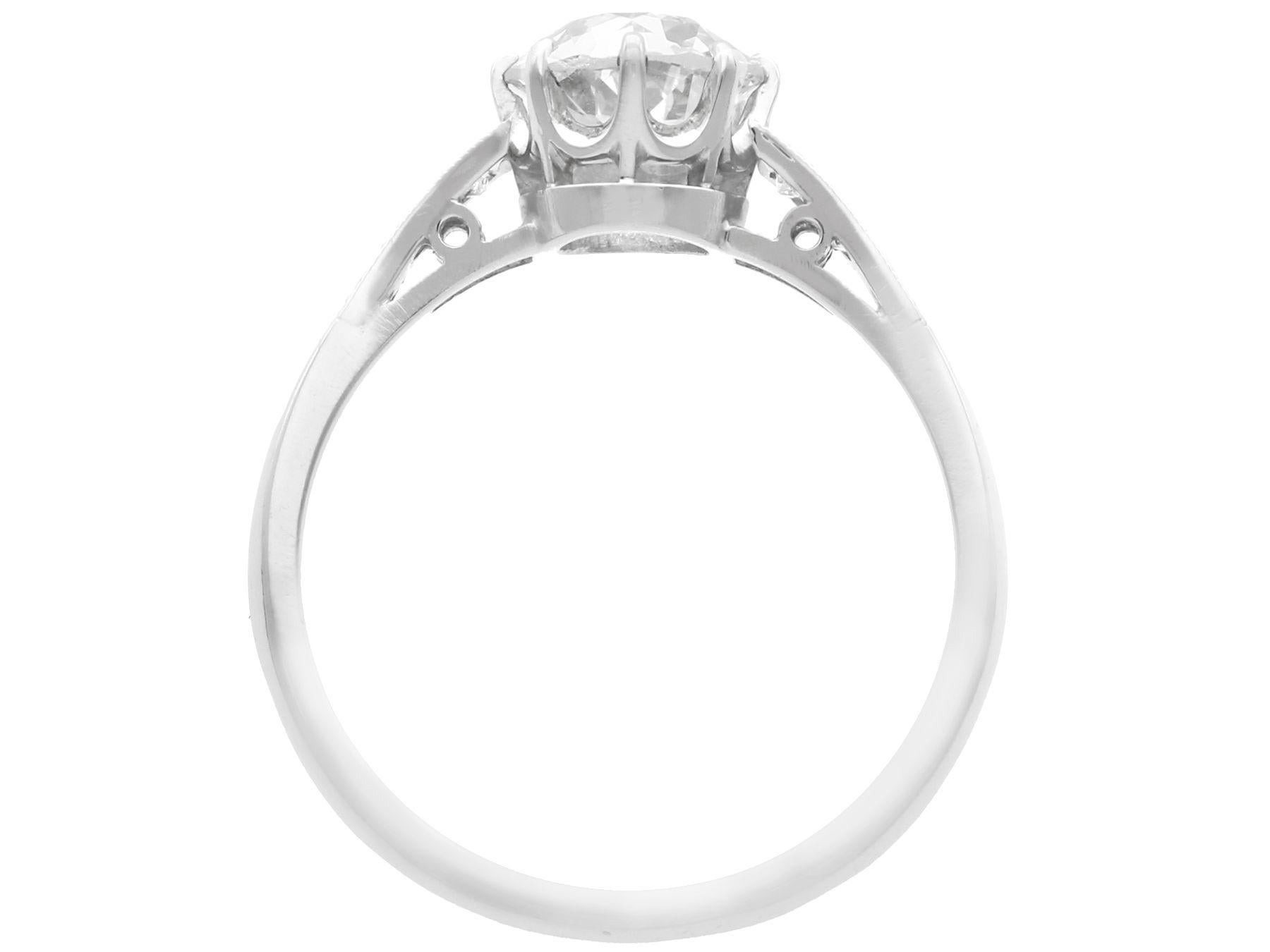 Old European Cut English 1.29 Carat Diamond and Platinum Solitaire Engagement Ring For Sale