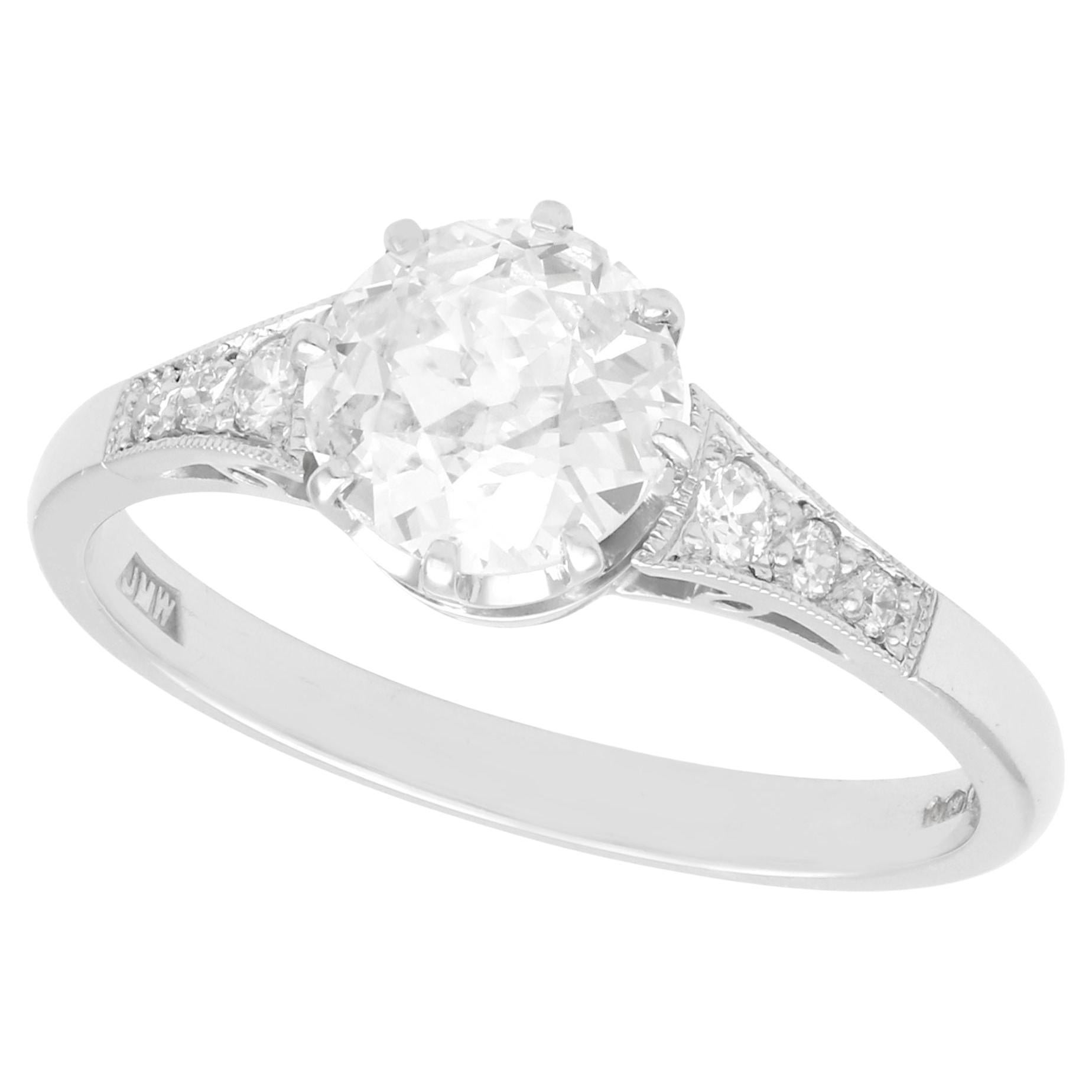 English 1.29 Carat Diamond and Platinum Solitaire Engagement Ring For Sale