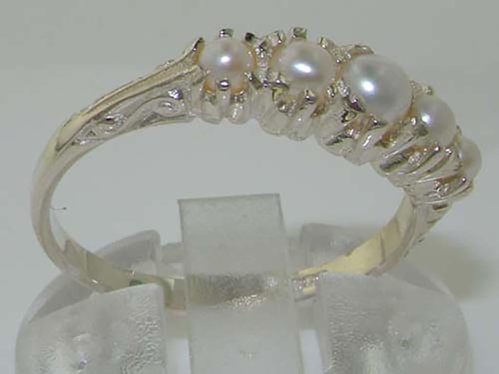 For Sale:  14K White Gold Freshwater Pearl Vintage Style Half Eternity Band Customizable 3