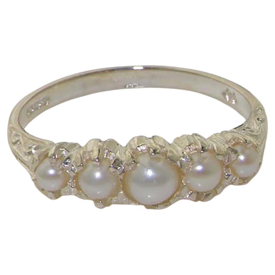 For Sale:  14K White Gold Freshwater Pearl Vintage Style Half Eternity Band Customizable