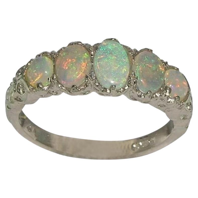 For Sale:  English 14K White Gold Natural Colourful Opal Victorian Style Ring Customizable