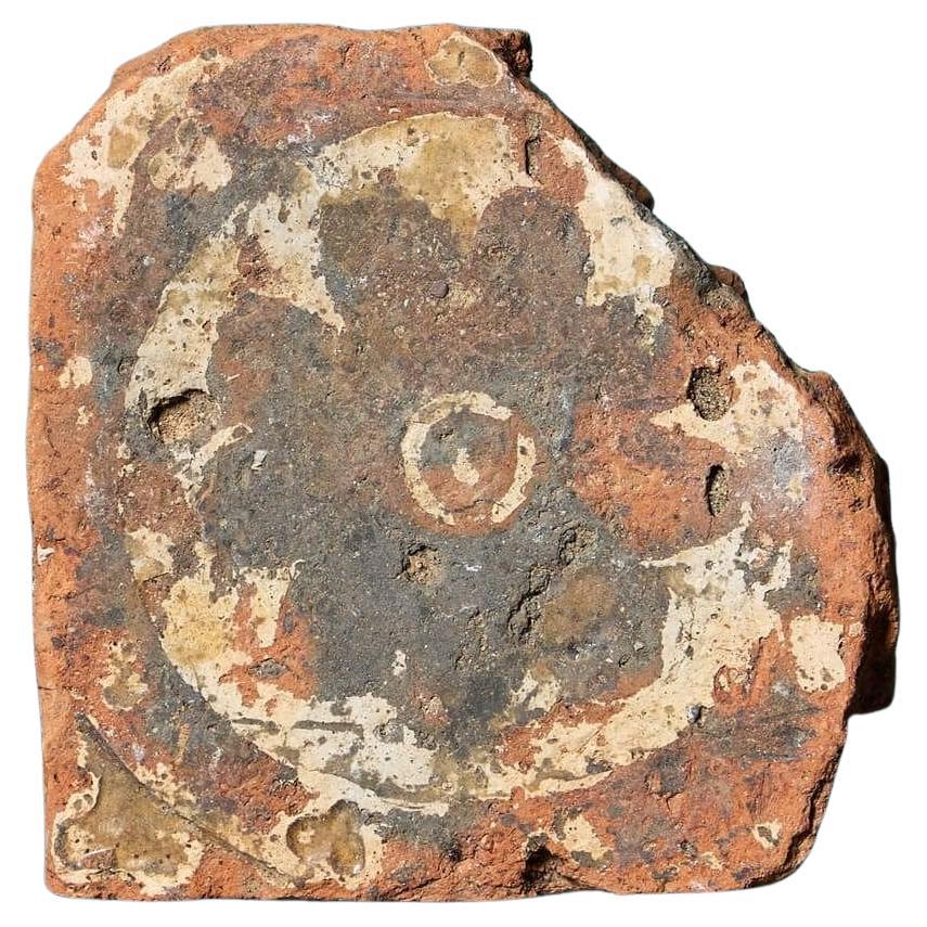 English 14th Century Terracotta Medieval Encaustic Floral Tile en venta