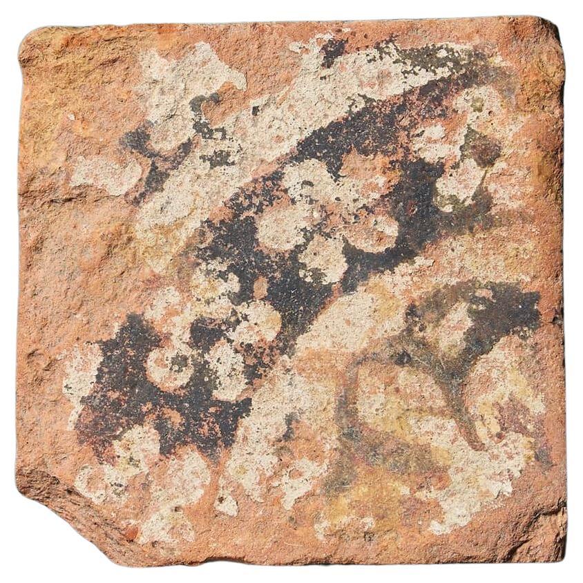 English 14th Century Terracotta Medieval Encaustic Tile For Sale