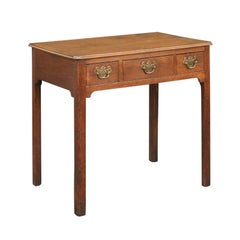 English 1780s Georgian Oak Side Table with Marlborough Legs and Chinoiserie