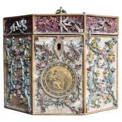English 1790 George III Quill Work Scrollwork Decorated Tea Caddy