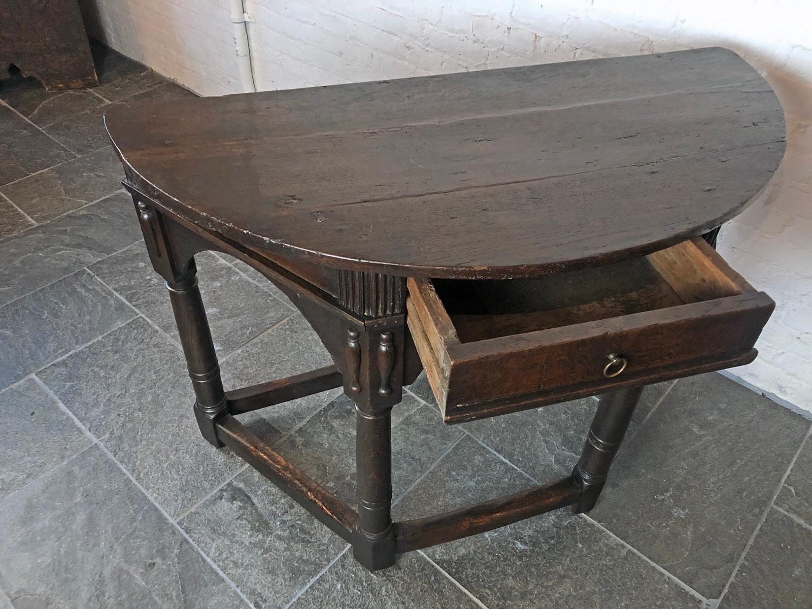 Inglés Siglo XVII Carlos I  Consola Demi-lune Roble en venta 6