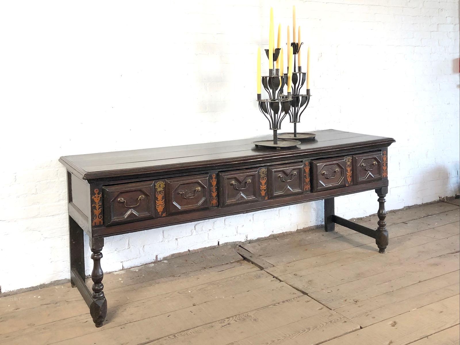 English 17th Century Charles II Oak low Dresser For Sale 1