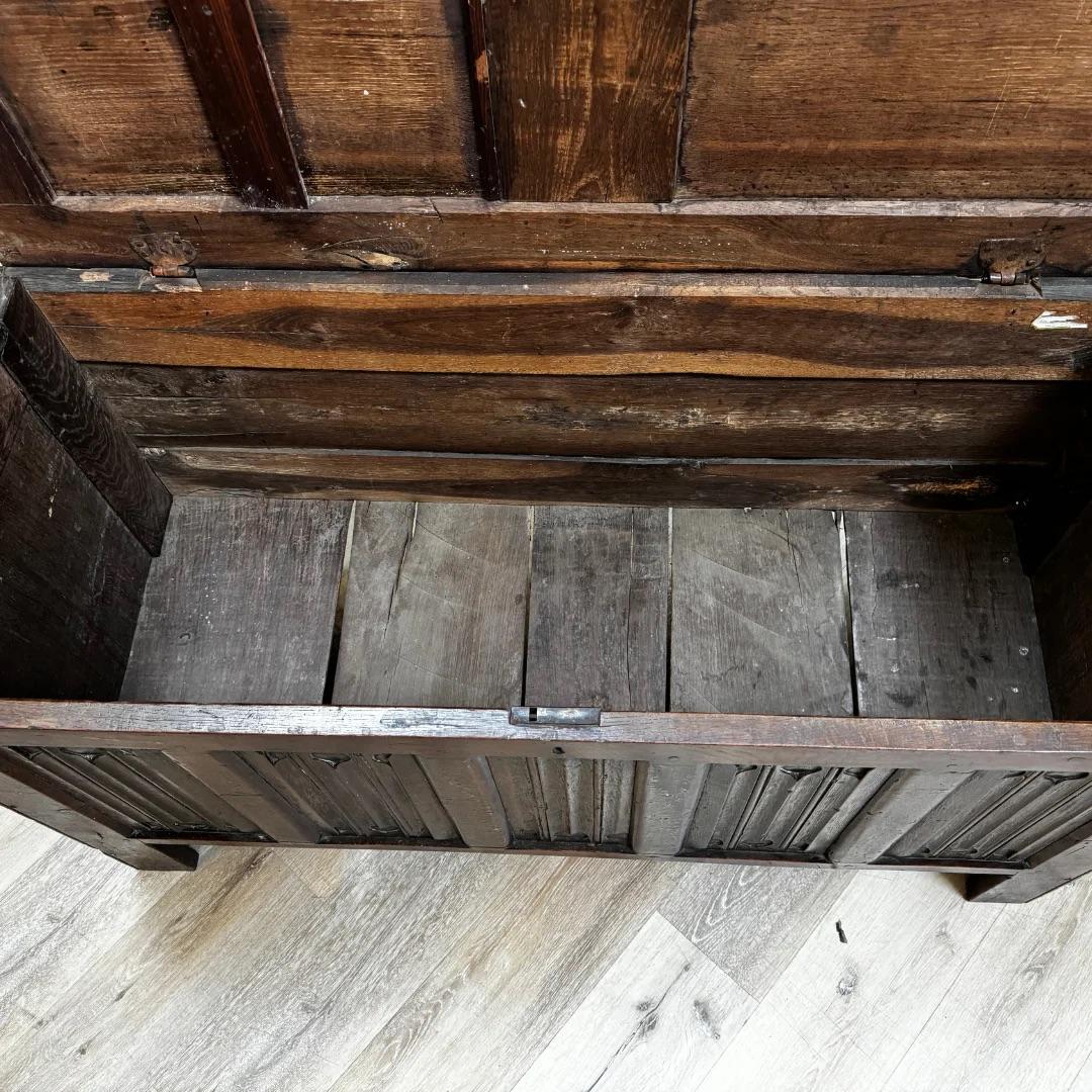 18th Century and Earlier English 17th Century Joined Oak Linenfold Coffer, Stuart Period For Sale