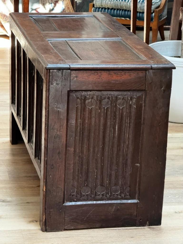 English 17th Century Joined Oak Linenfold Coffer, Stuart Period For Sale 3