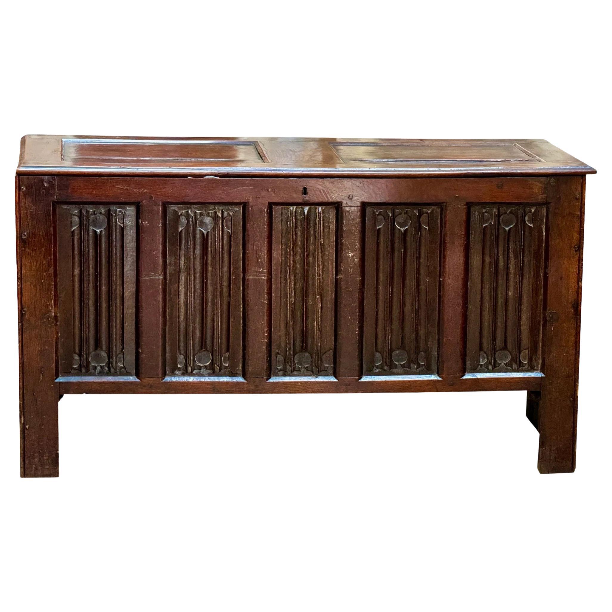 English 17th Century Joined Oak Linenfold Coffer, Stuart Period
