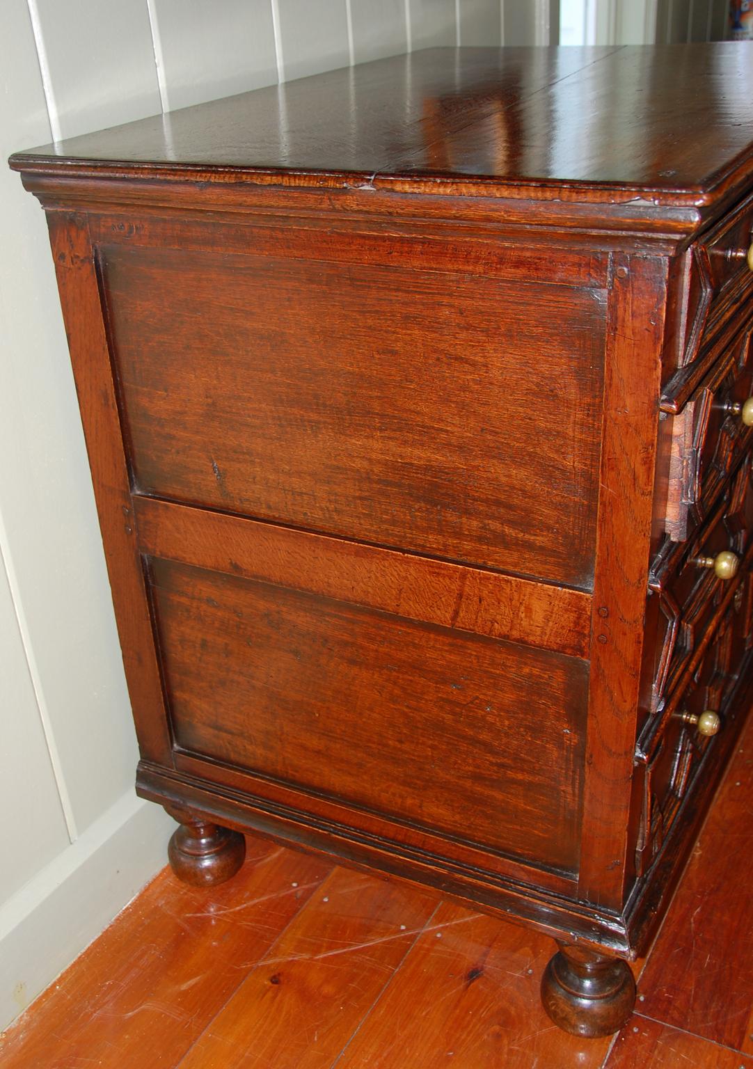 English 17th Century William and Mary Period Oak Paneled Chest of Four Drawers 1