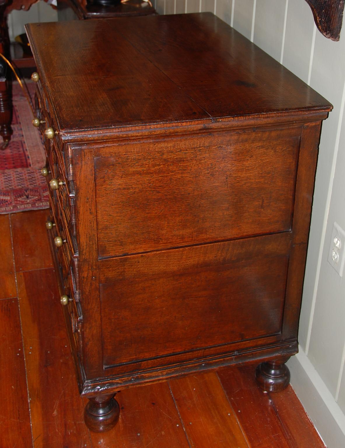 English 17th Century William and Mary Period Oak Paneled Chest of Four Drawers 2