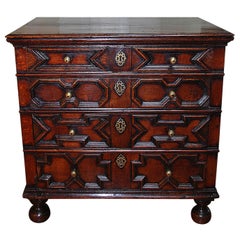 English 17th Century William and Mary Period Oak Paneled Chest of Four Drawers