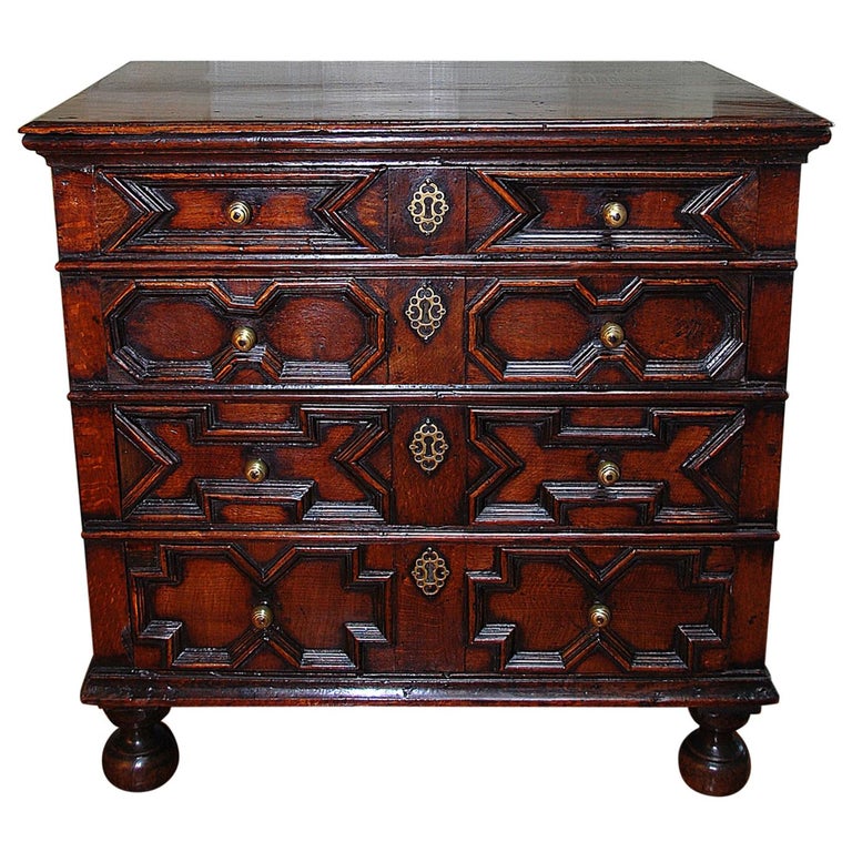 English 17th Century William and Mary Period Oak Paneled Chest of Four ...