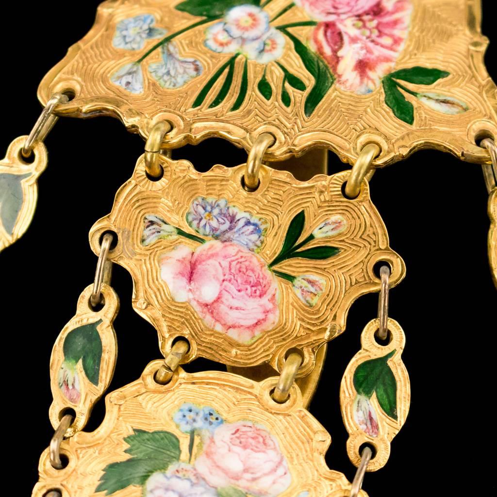 British English 18-Carat Gold and Enamel Open-Faced Verge Watch Chatelaine, circa 1700