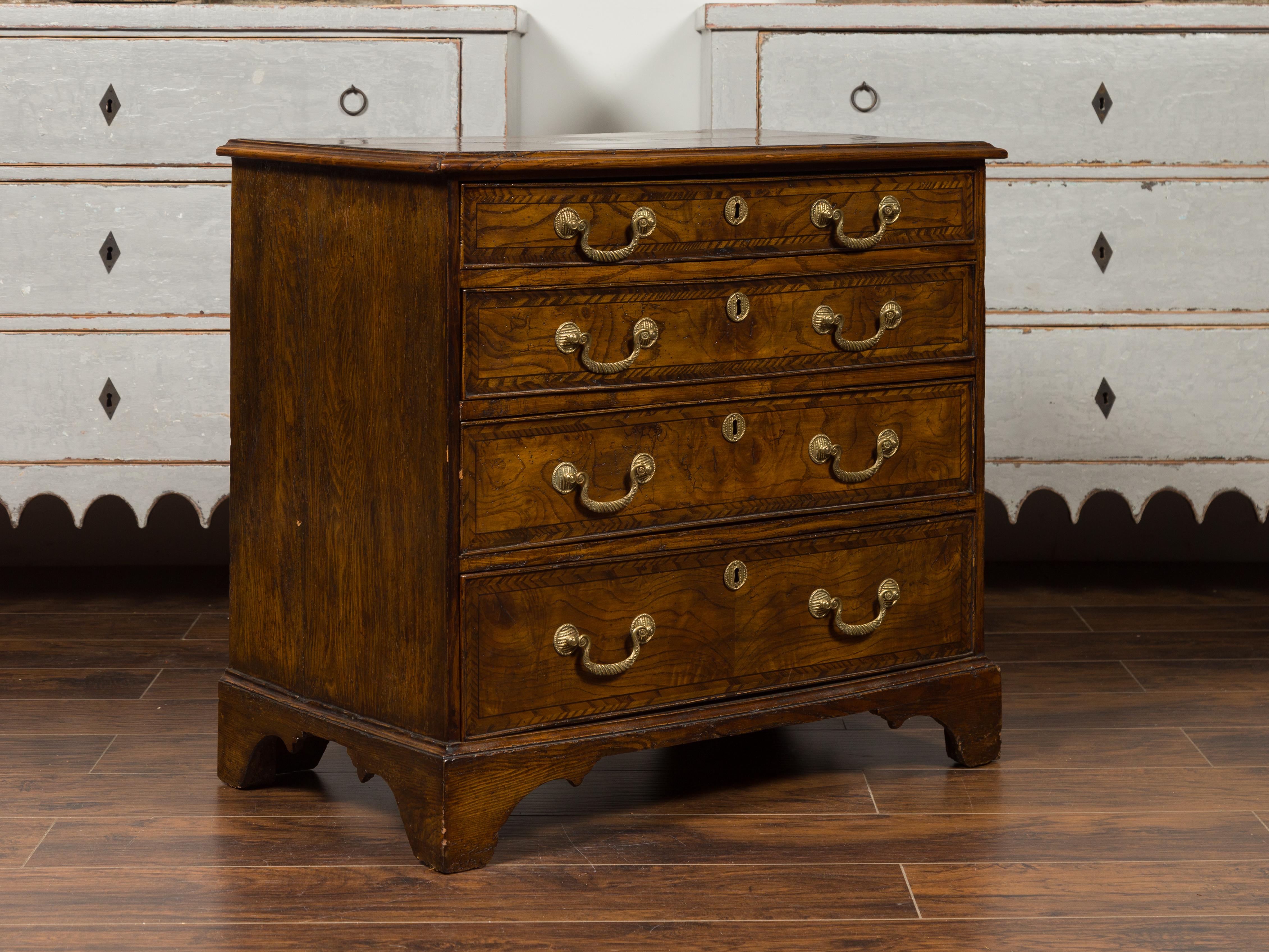 English 1800s George III Burl Wood Four-Drawer Commode with Feather Banding For Sale 7