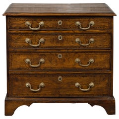 Antique English 1800s George III Burl Wood Four-Drawer Commode with Feather Banding