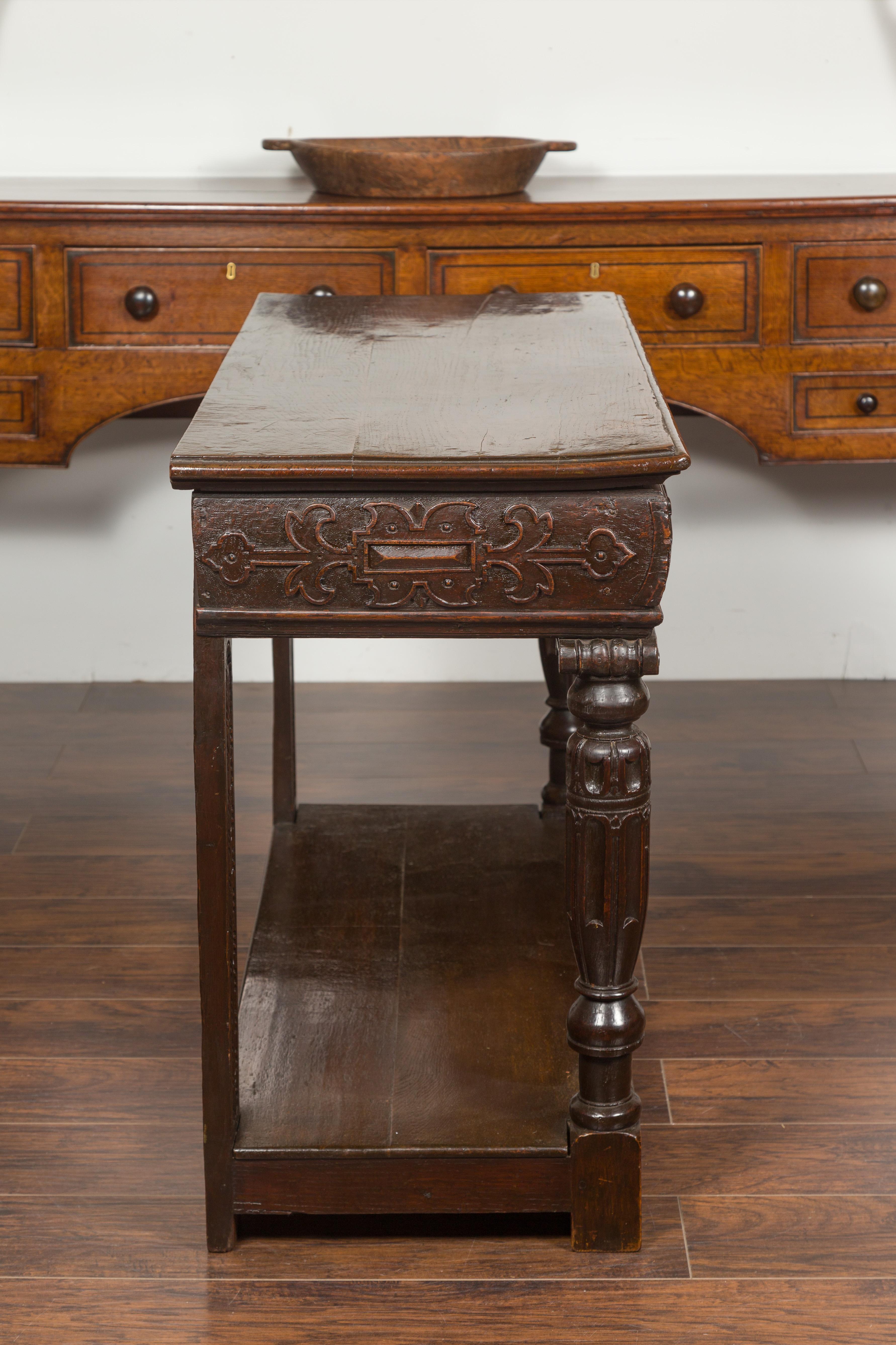 English 1800s George III Oak Console Table with Carved Drawer and Ionic Capitals For Sale 9