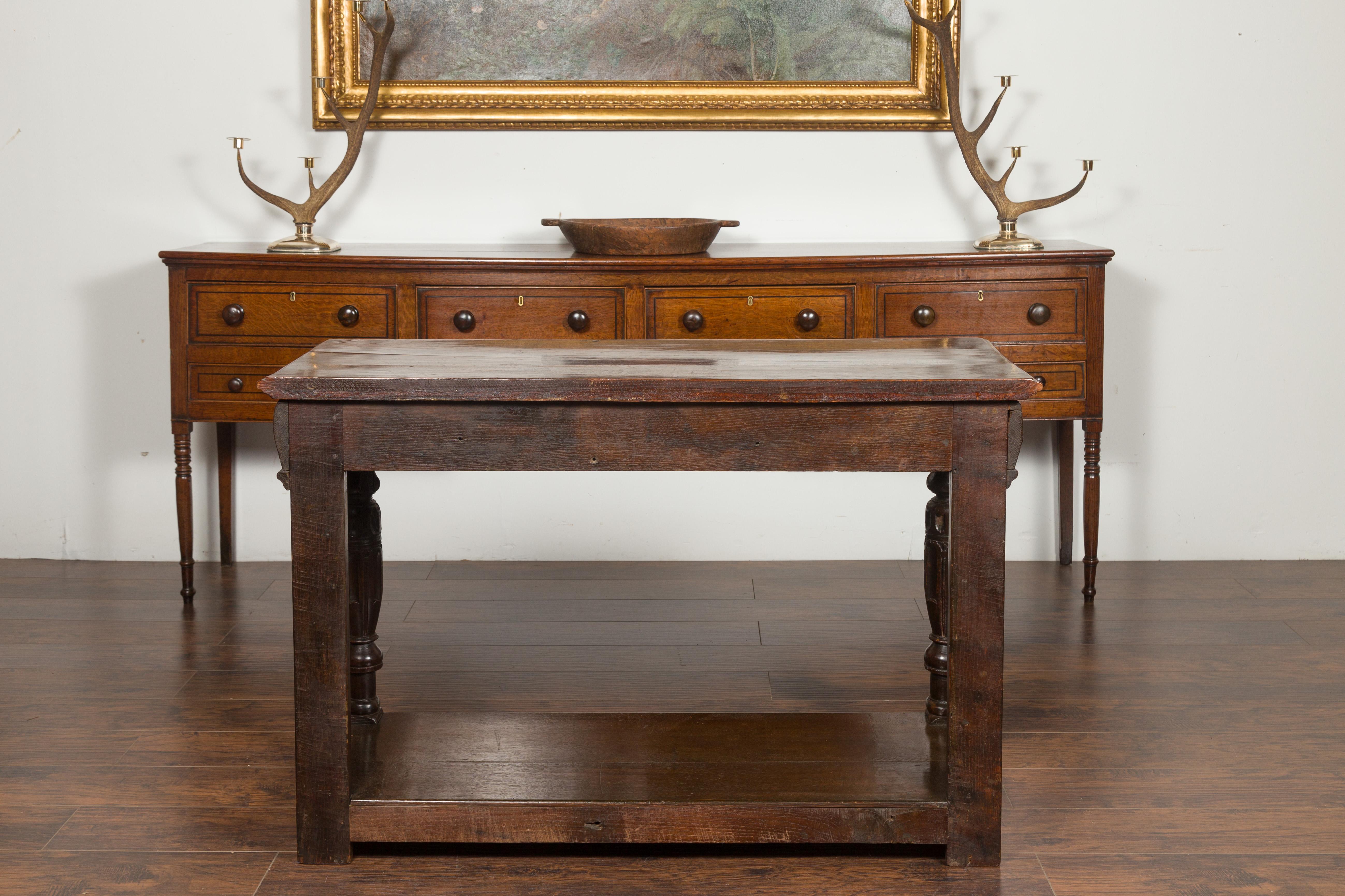 English 1800s George III Oak Console Table with Carved Drawer and Ionic Capitals For Sale 13