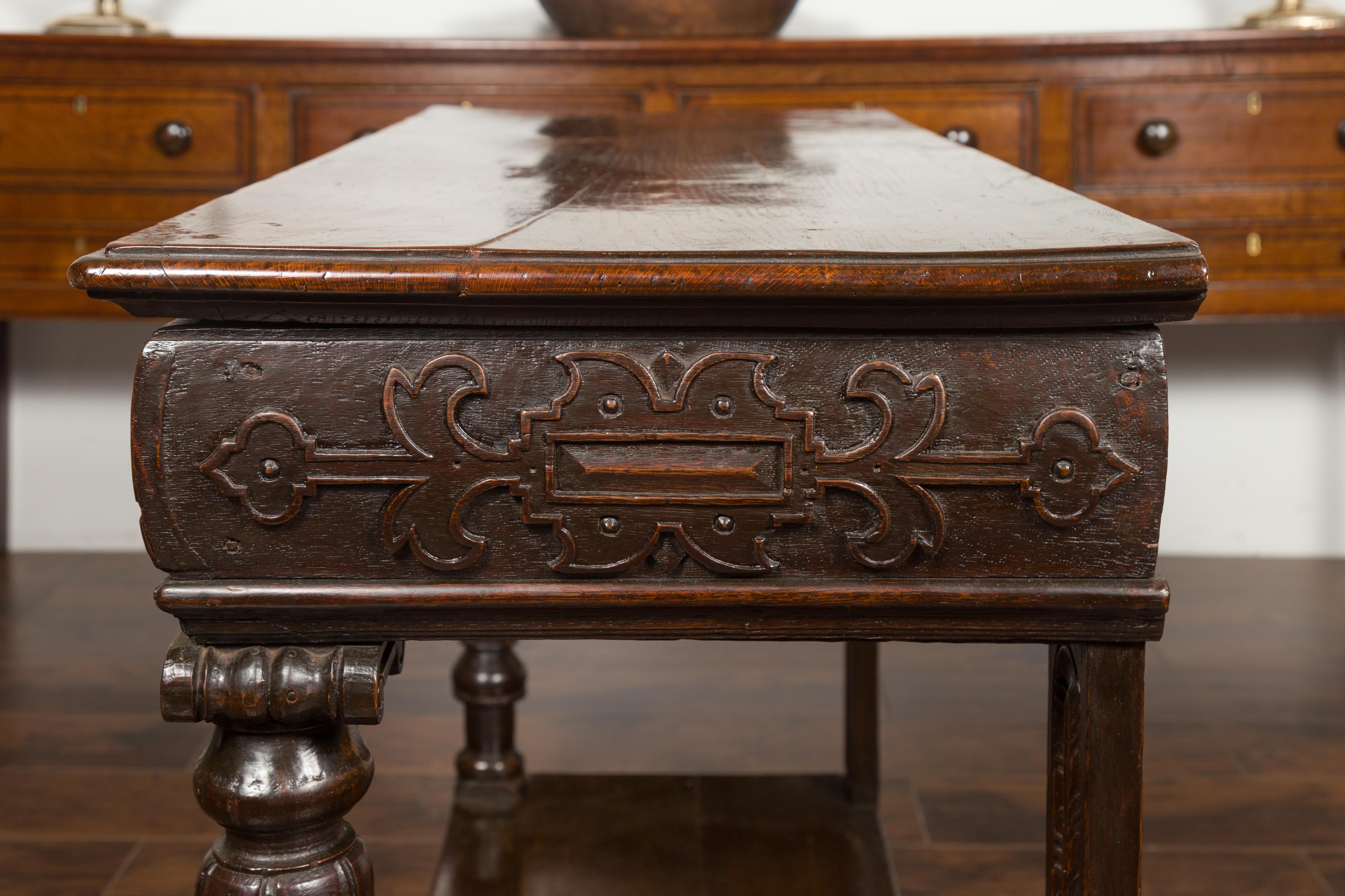 English 1800s George III Oak Console Table with Carved Drawer and Ionic Capitals For Sale 15